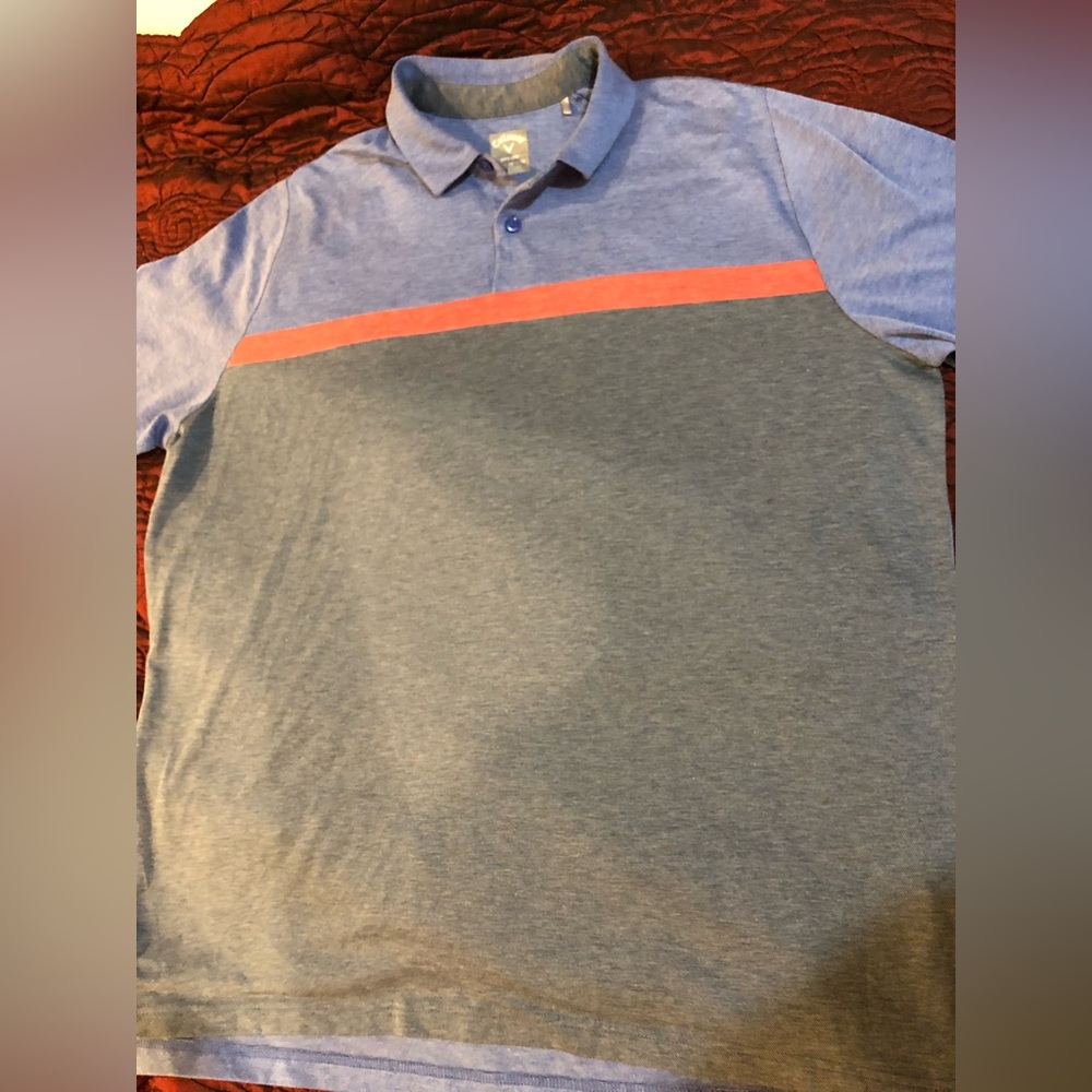 Callaway Men's Blue and Gray Golf Polo Ooti Dri Size XL